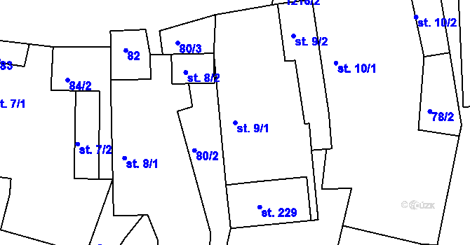 Parcela st. 9/1 v KÚ Újezd u Chocně, Katastrální mapa