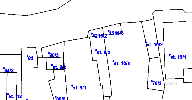 Parcela st. 9/2 v KÚ Újezd u Chocně, Katastrální mapa