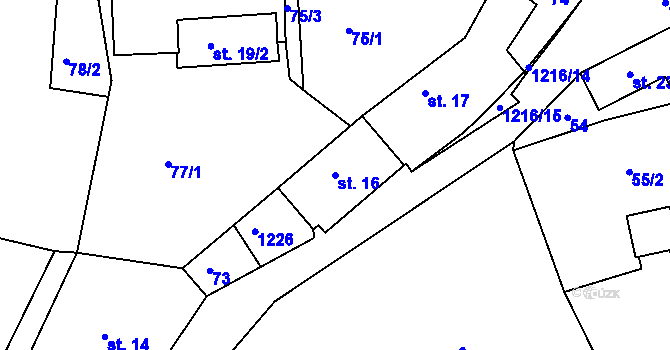 Parcela st. 16 v KÚ Újezd u Chocně, Katastrální mapa