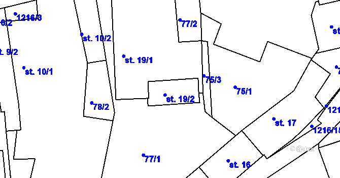 Parcela st. 19/2 v KÚ Újezd u Chocně, Katastrální mapa