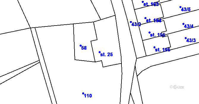 Parcela st. 25 v KÚ Újezd u Chocně, Katastrální mapa