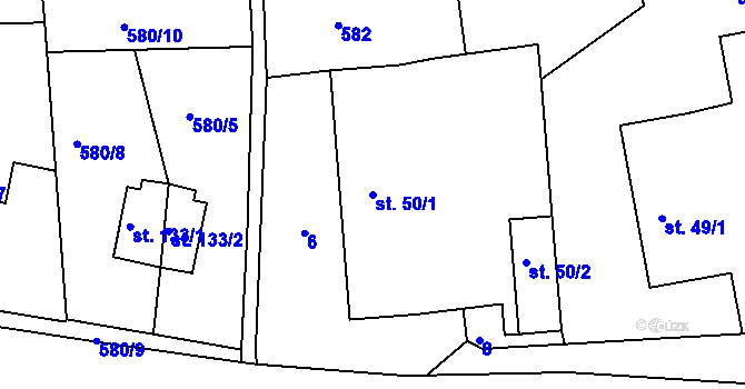 Parcela st. 50/1 v KÚ Újezd u Chocně, Katastrální mapa