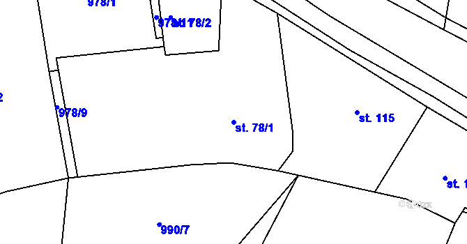 Parcela st. 78/1 v KÚ Újezd u Chocně, Katastrální mapa