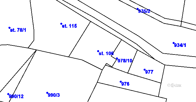 Parcela st. 106 v KÚ Újezd u Chocně, Katastrální mapa