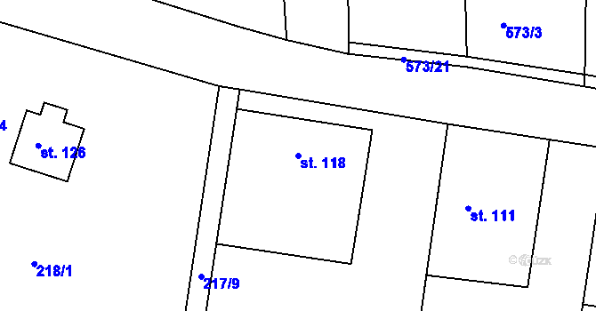 Parcela st. 118 v KÚ Újezd u Chocně, Katastrální mapa