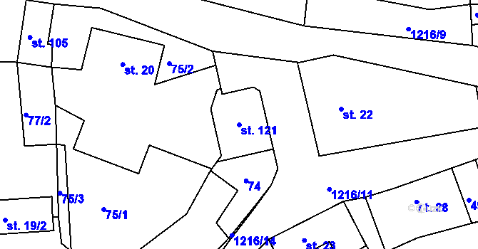 Parcela st. 121 v KÚ Újezd u Chocně, Katastrální mapa