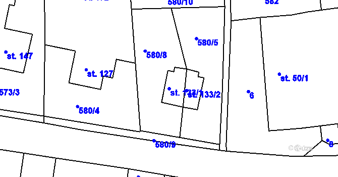 Parcela st. 133/1 v KÚ Újezd u Chocně, Katastrální mapa