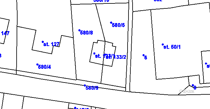 Parcela st. 133/2 v KÚ Újezd u Chocně, Katastrální mapa