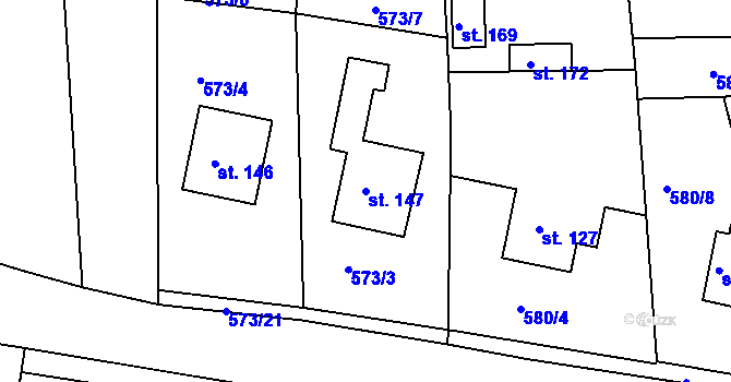 Parcela st. 147 v KÚ Újezd u Chocně, Katastrální mapa