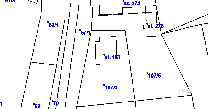 Parcela st. 167 v KÚ Újezd u Chocně, Katastrální mapa