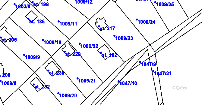 Parcela st. 182 v KÚ Újezd u Chocně, Katastrální mapa