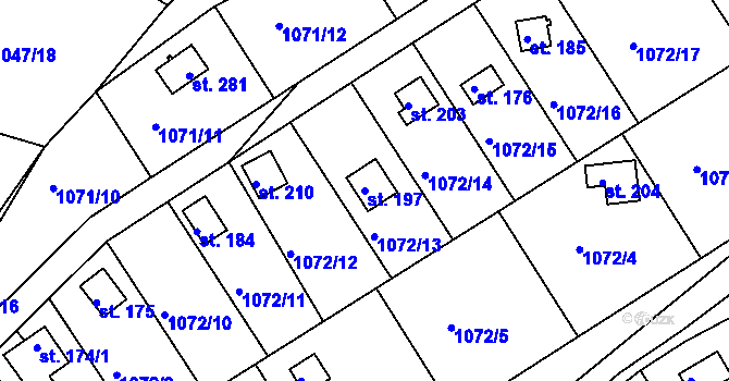Parcela st. 197 v KÚ Újezd u Chocně, Katastrální mapa