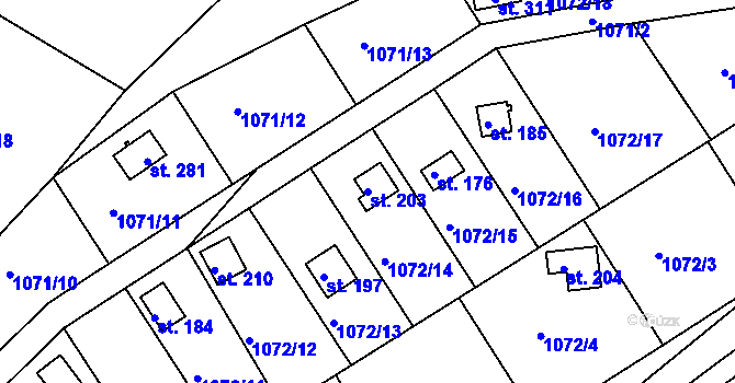 Parcela st. 203 v KÚ Újezd u Chocně, Katastrální mapa