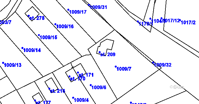 Parcela st. 209 v KÚ Újezd u Chocně, Katastrální mapa