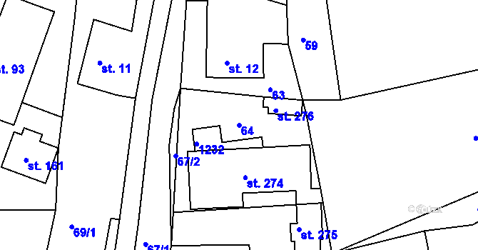 Parcela st. 64 v KÚ Újezd u Chocně, Katastrální mapa