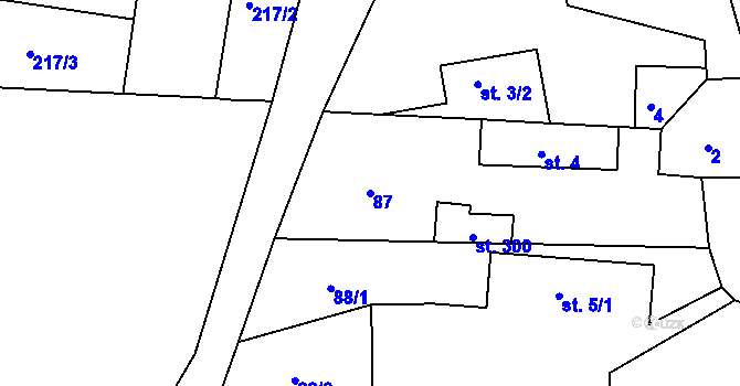 Parcela st. 87 v KÚ Újezd u Chocně, Katastrální mapa
