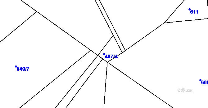 Parcela st. 407/4 v KÚ Újezd u Chocně, Katastrální mapa