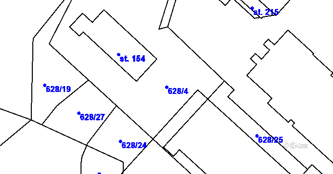 Parcela st. 628/4 v KÚ Újezd u Chocně, Katastrální mapa