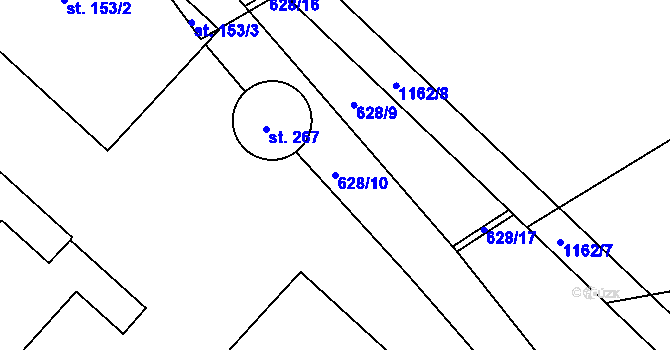 Parcela st. 628/10 v KÚ Újezd u Chocně, Katastrální mapa