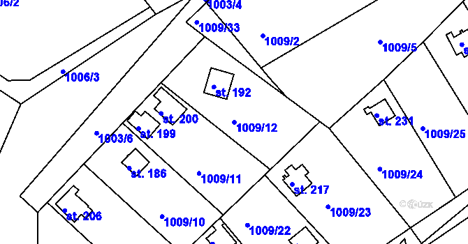 Parcela st. 1009/12 v KÚ Újezd u Chocně, Katastrální mapa