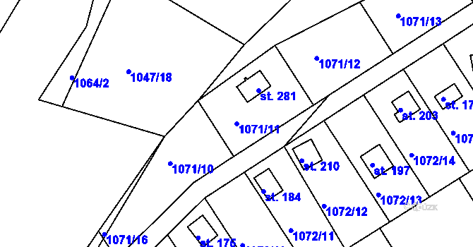 Parcela st. 1071/11 v KÚ Újezd u Chocně, Katastrální mapa