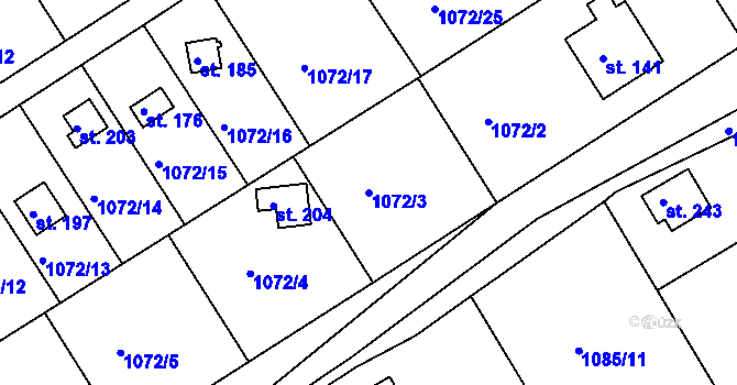Parcela st. 1072/3 v KÚ Újezd u Chocně, Katastrální mapa