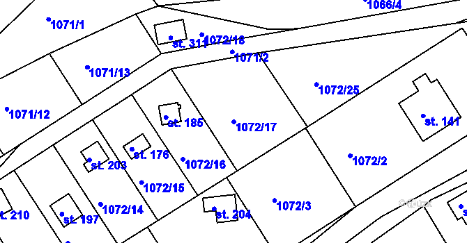 Parcela st. 1072/17 v KÚ Újezd u Chocně, Katastrální mapa