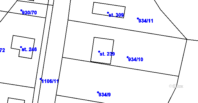 Parcela st. 239 v KÚ Újezd u Chocně, Katastrální mapa