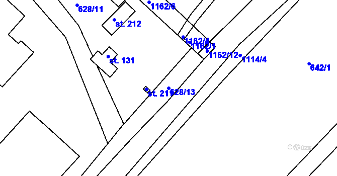 Parcela st. 628/13 v KÚ Újezd u Chocně, Katastrální mapa