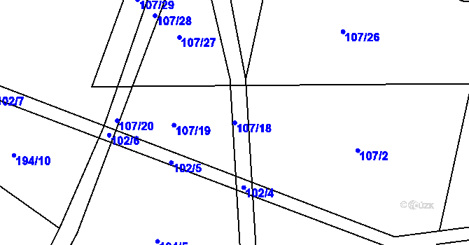 Parcela st. 107/18 v KÚ Újezd u Chocně, Katastrální mapa