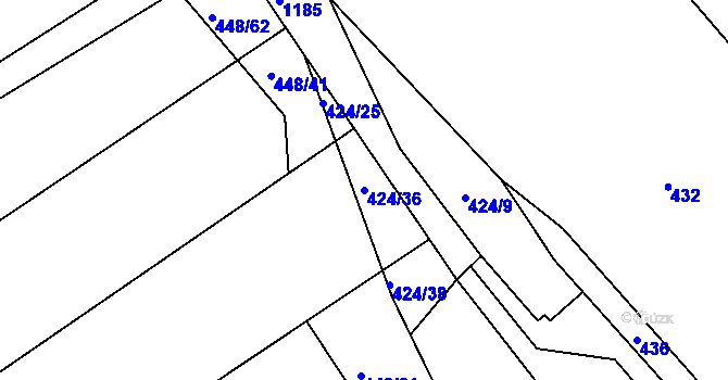 Parcela st. 424/36 v KÚ Újezd u Chocně, Katastrální mapa