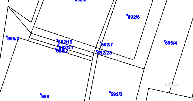 Parcela st. 692/23 v KÚ Újezd u Chocně, Katastrální mapa