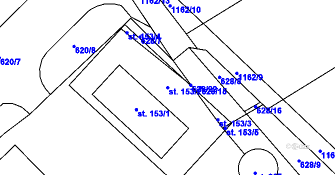 Parcela st. 153/2 v KÚ Újezd u Chocně, Katastrální mapa