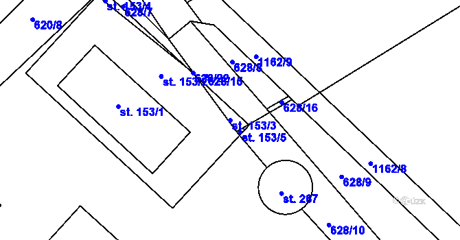 Parcela st. 153/3 v KÚ Újezd u Chocně, Katastrální mapa