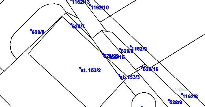 Parcela st. 628/22 v KÚ Újezd u Chocně, Katastrální mapa