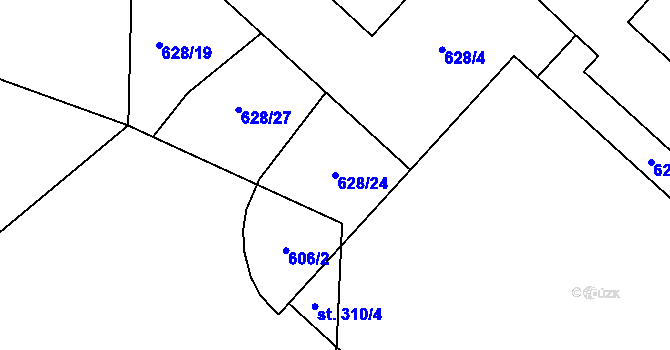 Parcela st. 628/24 v KÚ Újezd u Chocně, Katastrální mapa