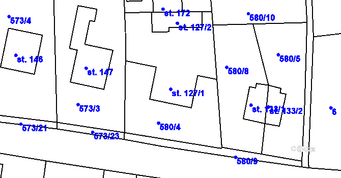Parcela st. 127/1 v KÚ Újezd u Chocně, Katastrální mapa