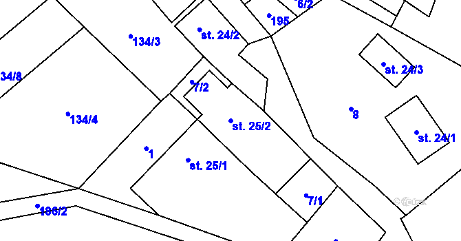 Parcela st. 25/2 v KÚ Mlynářovice, Katastrální mapa