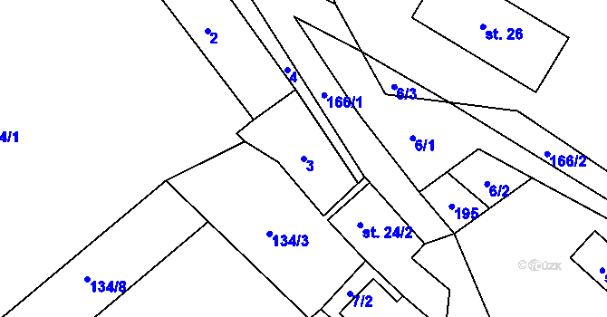 Parcela st. 3 v KÚ Mlynářovice, Katastrální mapa