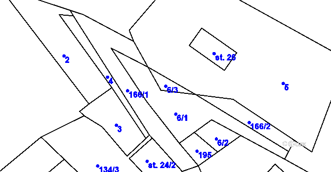 Parcela st. 6/3 v KÚ Mlynářovice, Katastrální mapa