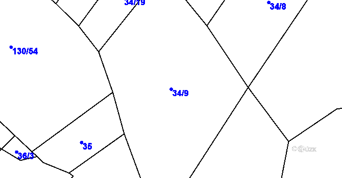 Parcela st. 34/9 v KÚ Mlynářovice, Katastrální mapa