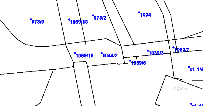 Parcela st. 1044/2 v KÚ Mlýnské Struhadlo, Katastrální mapa