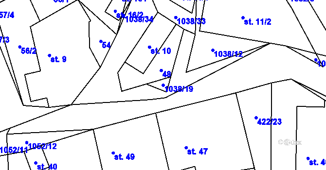 Parcela st. 1038/19 v KÚ Mlýnské Struhadlo, Katastrální mapa