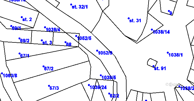 Parcela st. 1052/9 v KÚ Mlýnské Struhadlo, Katastrální mapa