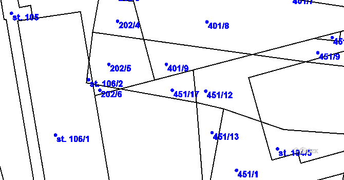 Parcela st. 451/17 v KÚ Újezd u Plánice, Katastrální mapa