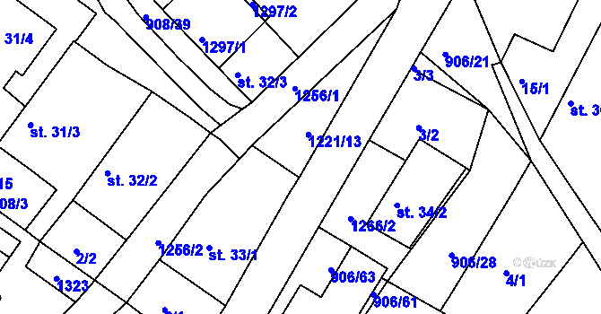 Parcela st. 1221/13 v KÚ Újezd u Plánice, Katastrální mapa