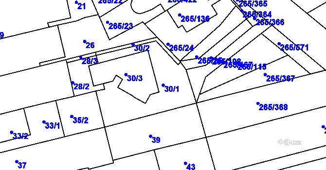 Parcela st. 30/1 v KÚ Újezd u Průhonic, Katastrální mapa