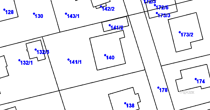 Parcela st. 140 v KÚ Újezd u Průhonic, Katastrální mapa
