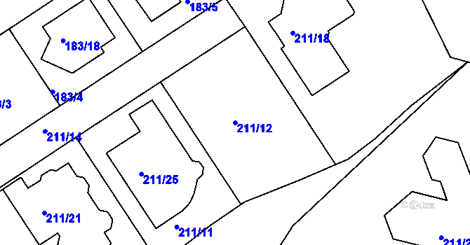 Parcela st. 211/12 v KÚ Újezd u Průhonic, Katastrální mapa