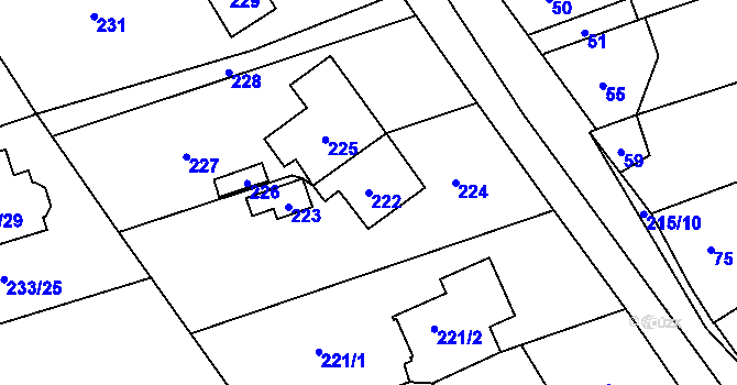 Parcela st. 222 v KÚ Újezd u Průhonic, Katastrální mapa
